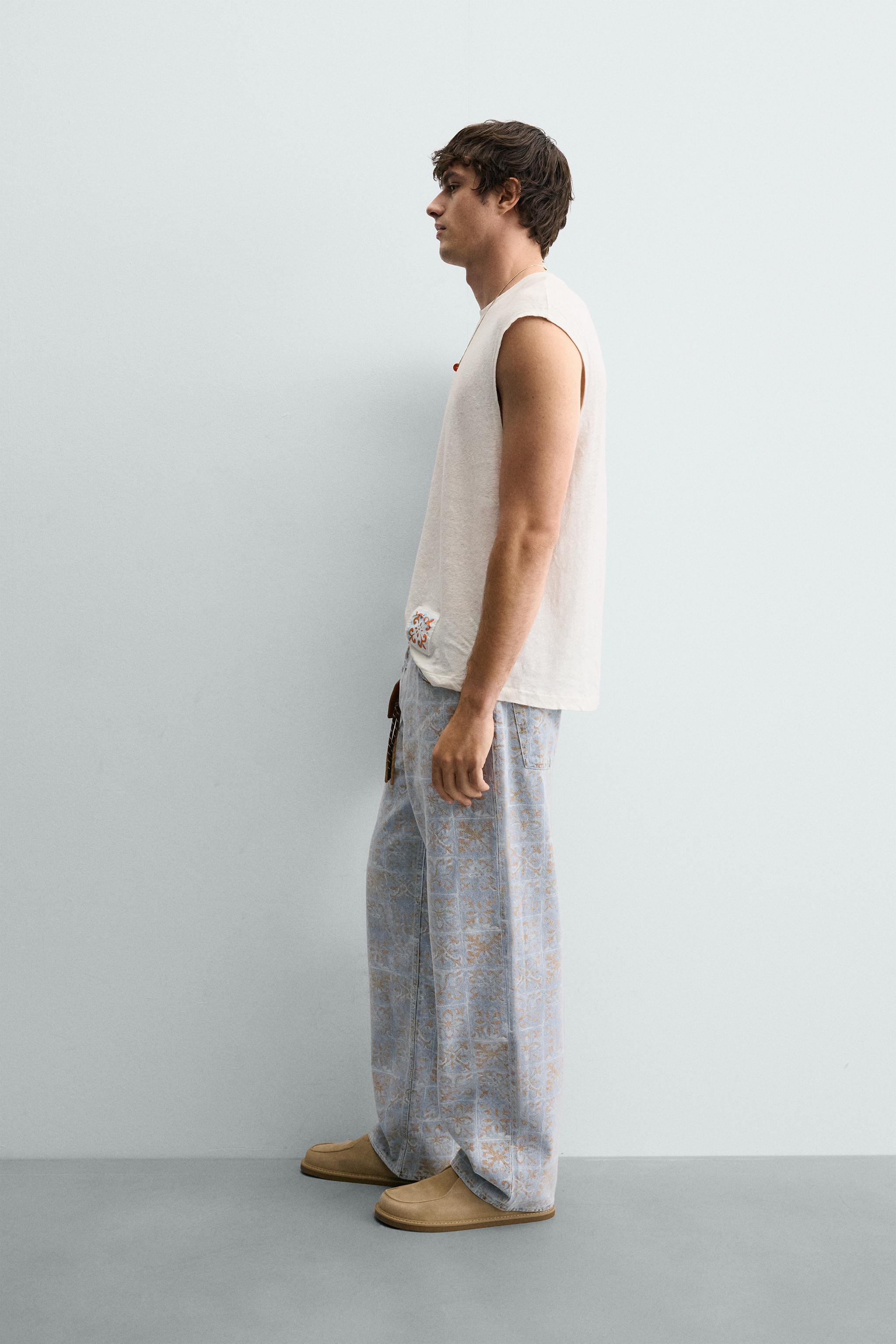 RELAXED FIT GEOMETRIC PRINT JEANS